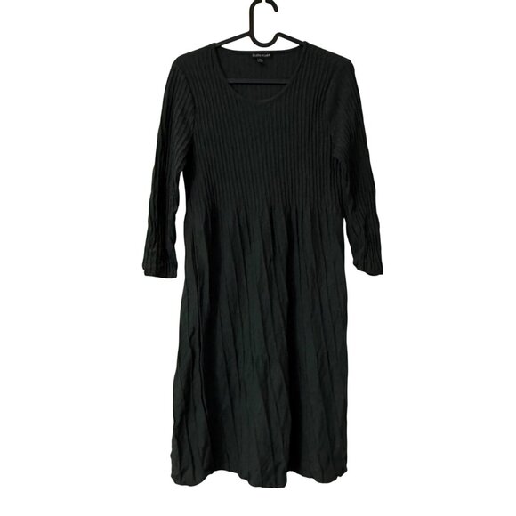 Eileen Fisher Green Wool Ribbed Pleated Fit Flare Sweater Dress Womens Small - Picture 1 of 5